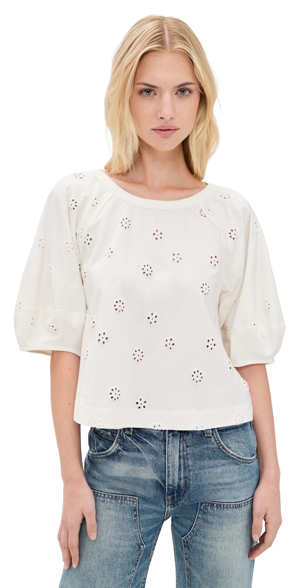Free People Jessie Eyelet Tee Whisper White M