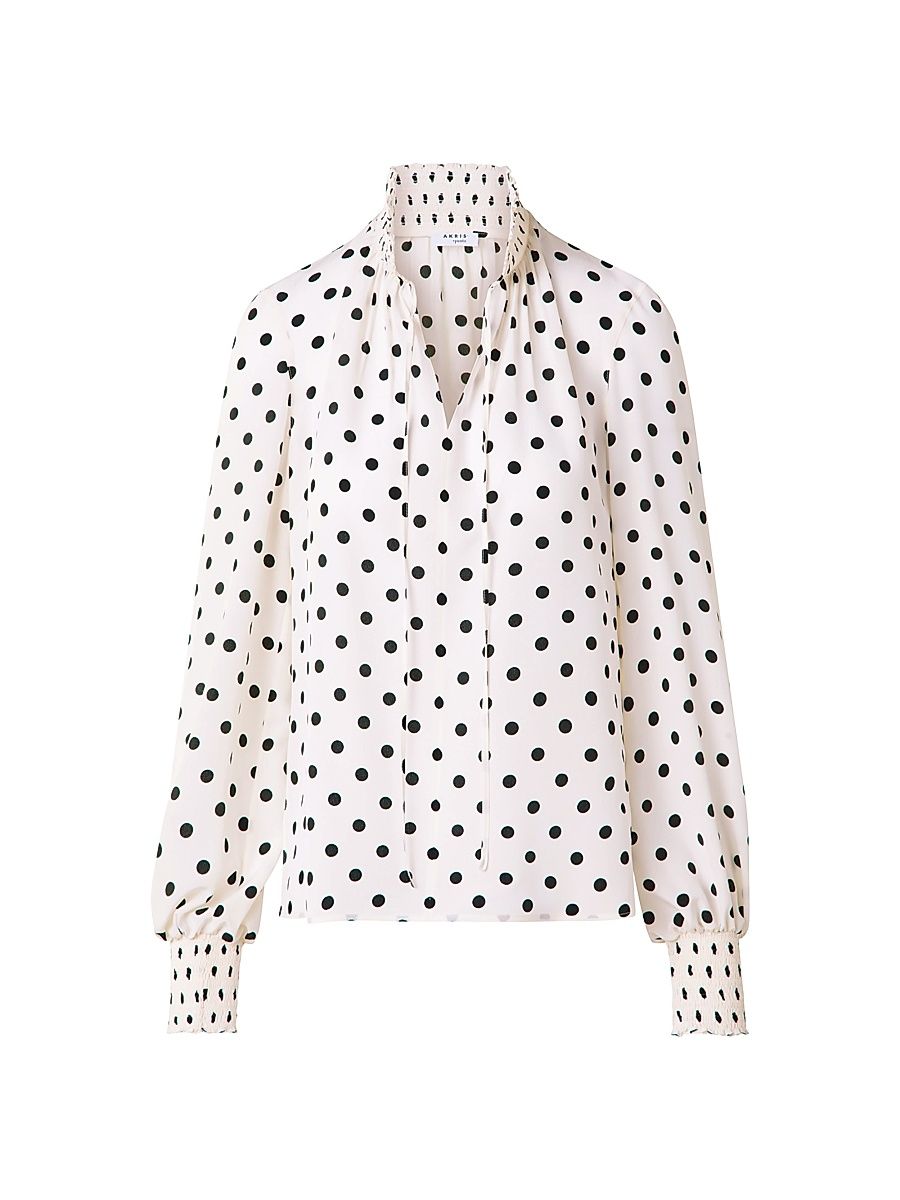 Women's Boho Polka Dot Blouse - Cream Black - Size 8