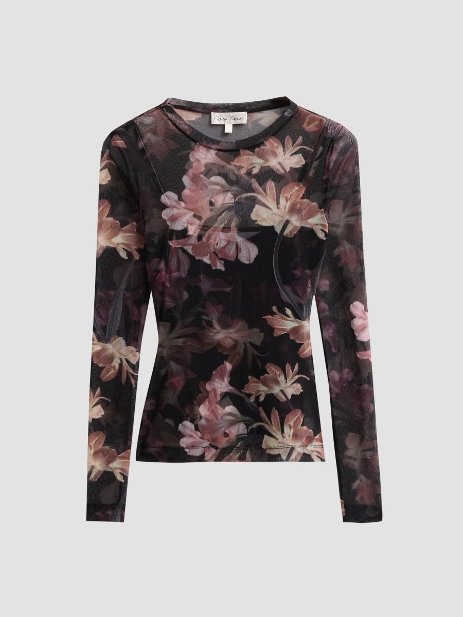 Cara Cara Women's Rafa Floral Stretch Mesh Top - Elysian Flora Black - Size XS