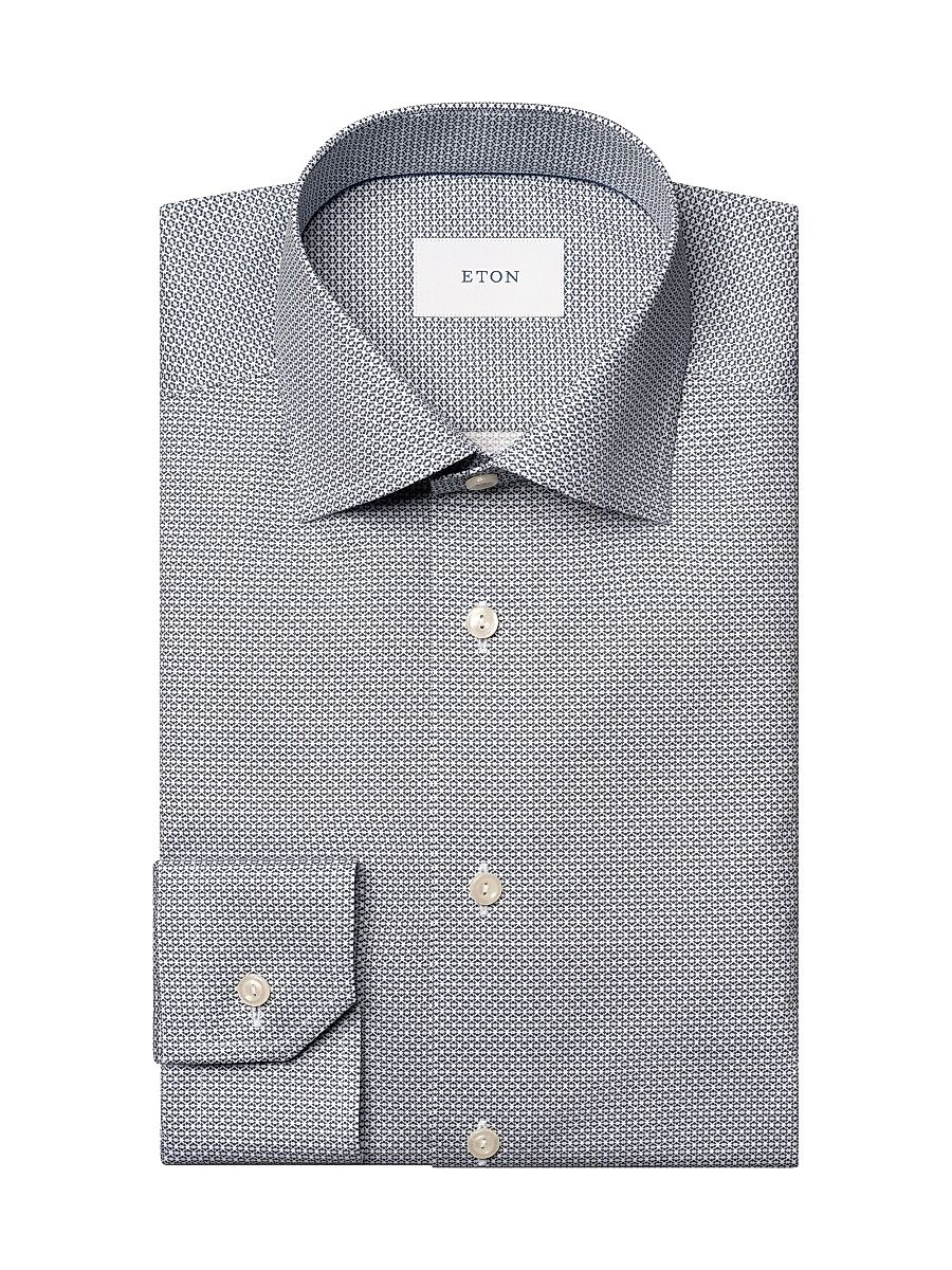 Men's Geometric Twill Slim-Fit Shirt - Navy Blue - Size 17.5