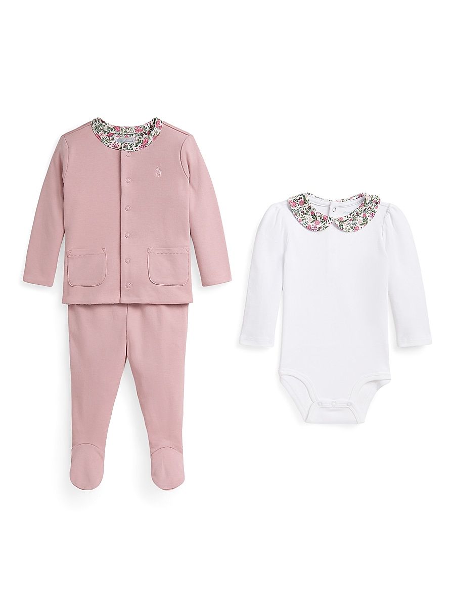 Baby Girl's 3-Piece Bodysuit, Cardigan & Footed Pants Set - Surfside Rose - Size 6 Months