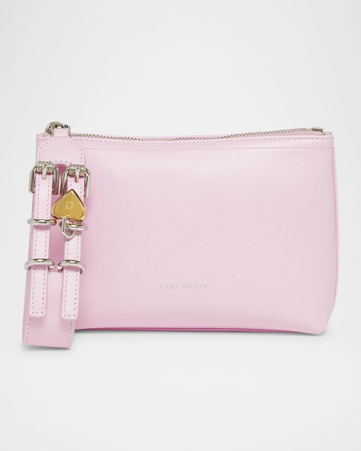 Voyou Small Pouch Bag in Leather with Buckle and Heart Lock Wristlet