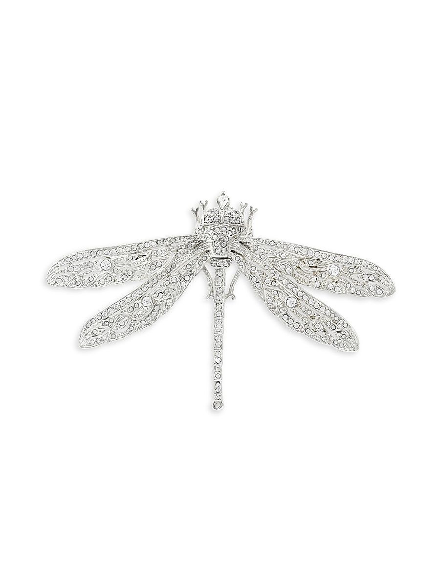 Women's Crystal & Rhodium-Plated Dragonfly Brooch - Silver