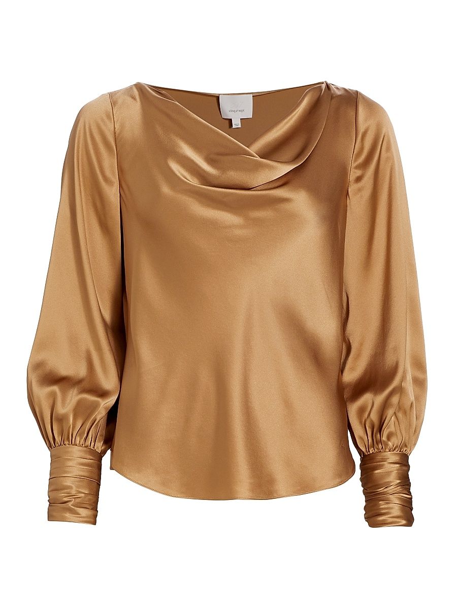 Women's Taylee Cowlneck Silk Blouse - Cinnamon - Size XS