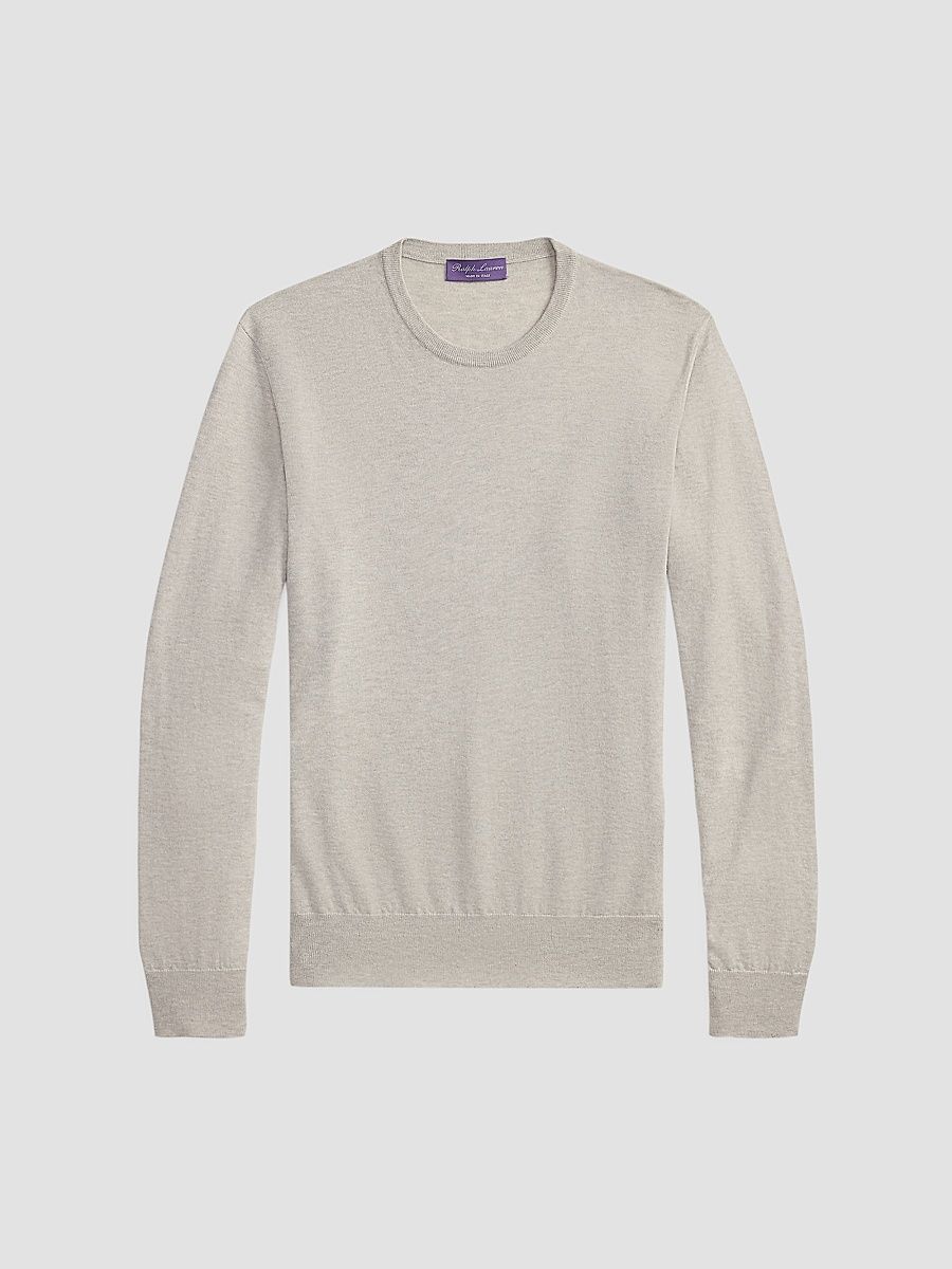 Men's Cashmere-Jersey Long-Sleeve Sweater - Pearl Grey Heather - Size Large