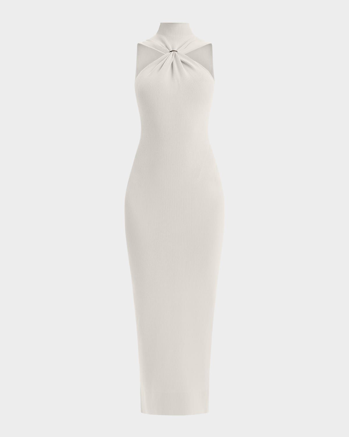 Angelica Gathered Turtleneck Sleeveless Rib Gown