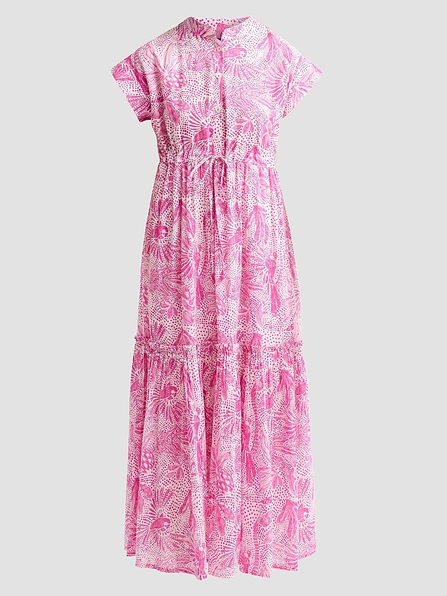 Women's Mumi Floral Cotton Tie Midi Dress - Pink Lush Island - Size XS