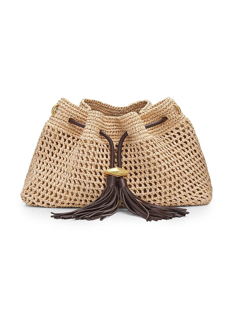 Women's Cinch Small Raffia Shoulder Bag - Natural Chocolate Gold