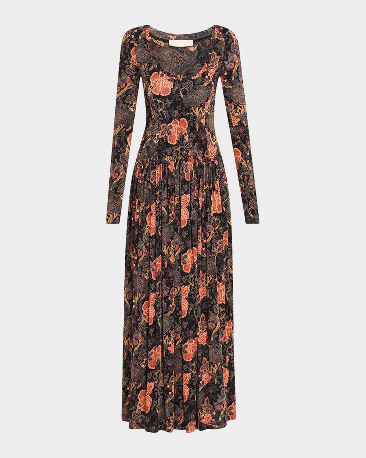 Amal Printed Long-Sleeve Jersey Maxi Dress