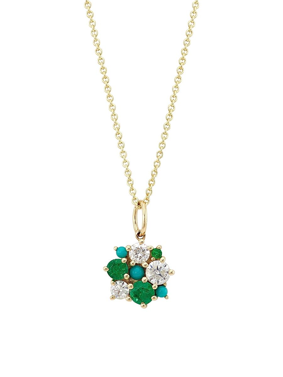 Women's 14K Yellow Gold & Multi-Gemstone Cluster Pendant Necklace