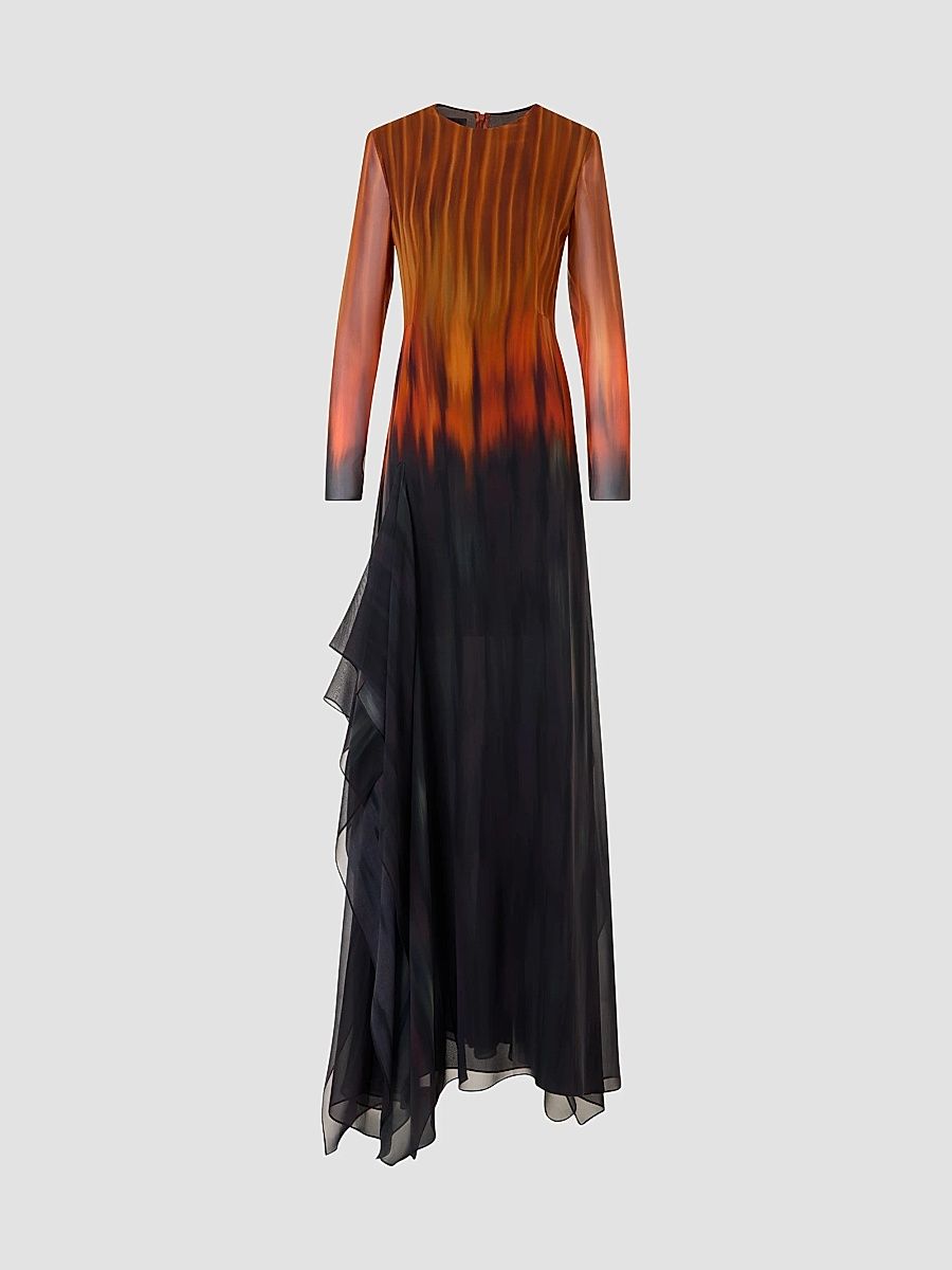 Women's Silk Ombré Asymmetric A-Line Maxi Dress - Coffee Vicuna - Size 14