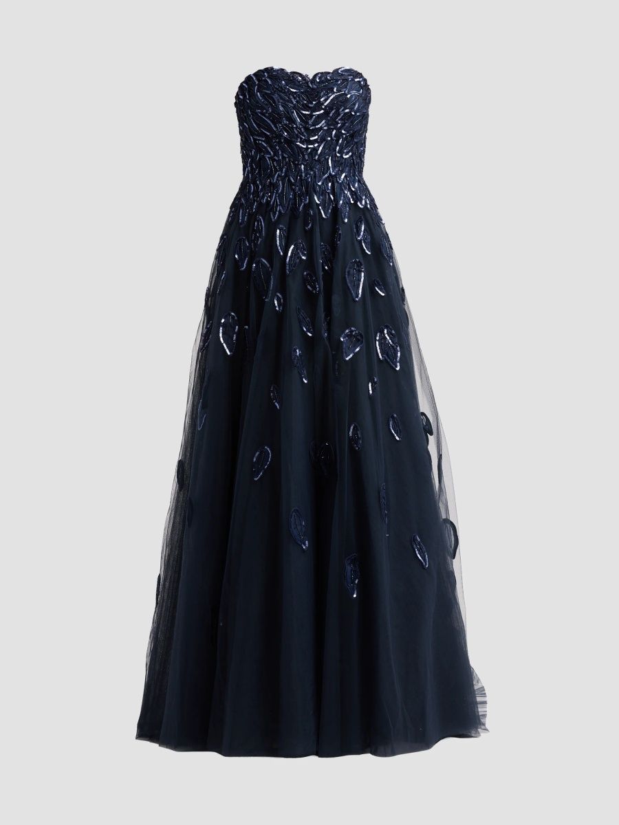Pamella Roland Women's Embellished Tulle Strapless Gown - Midnight - Size 12