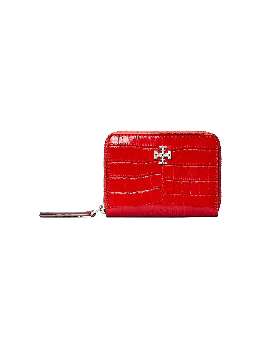 Women's Kira Croc-Embossed Leather Wallet - Red Sky