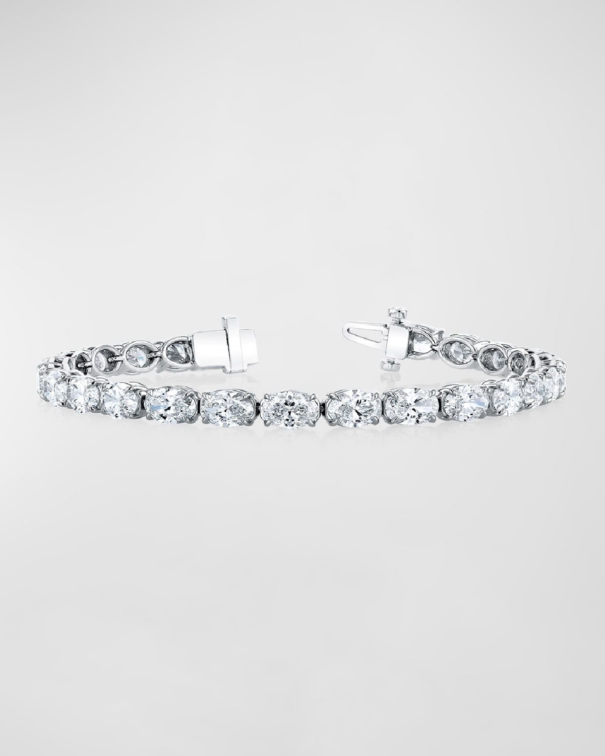 Platinum East-West Prong-Set Diamond Tennis Bracelet, 7.40tcw, 7"L
