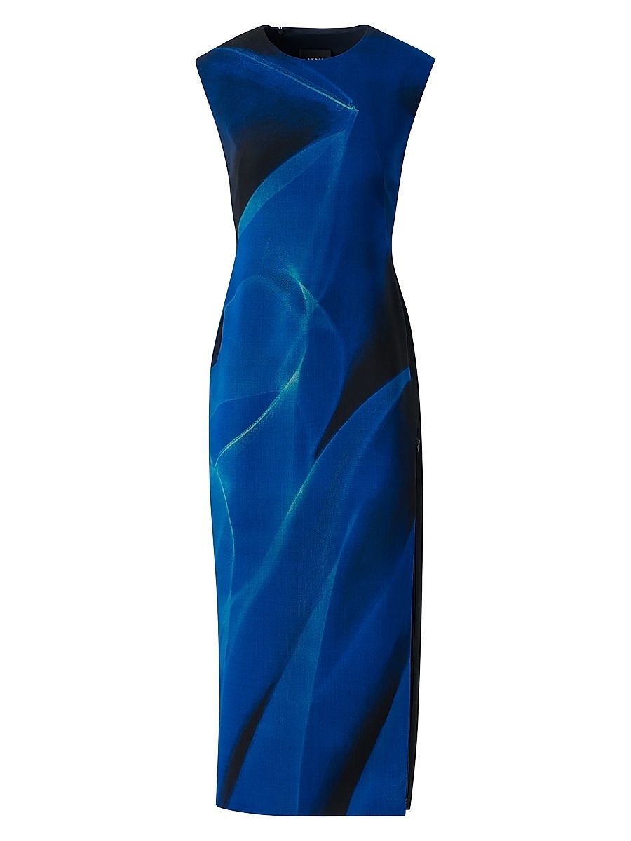 Women's Printed Virgin-Wool Midi-Dress - Navy Royal - Size 4