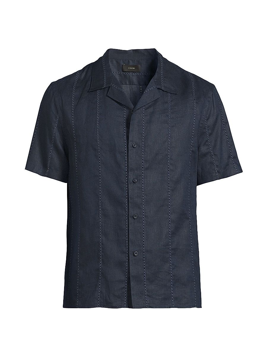 Men's Eyelet Striped Linen Shirt - Coastal - Size Large