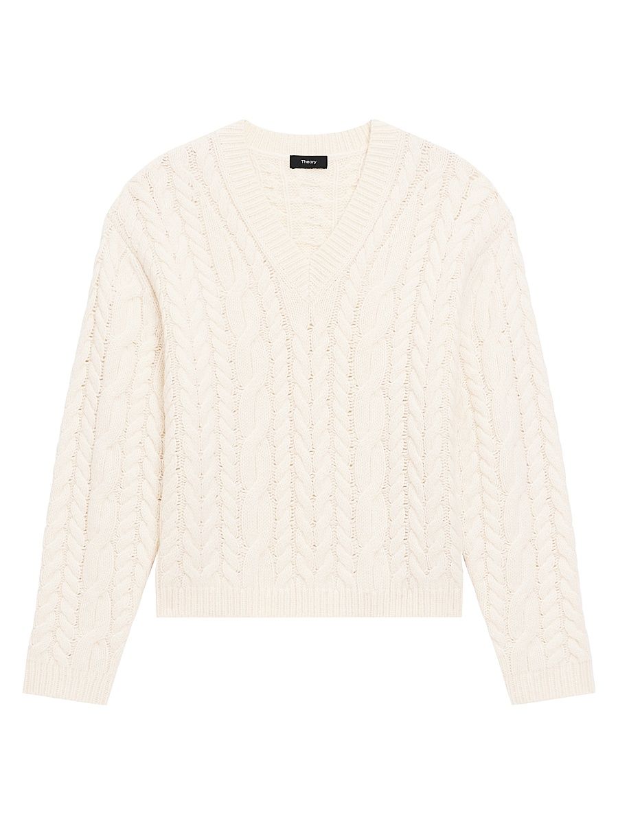 Women's Wool-Cashmere Cable Knit Sweater - Ivory - Size Medium