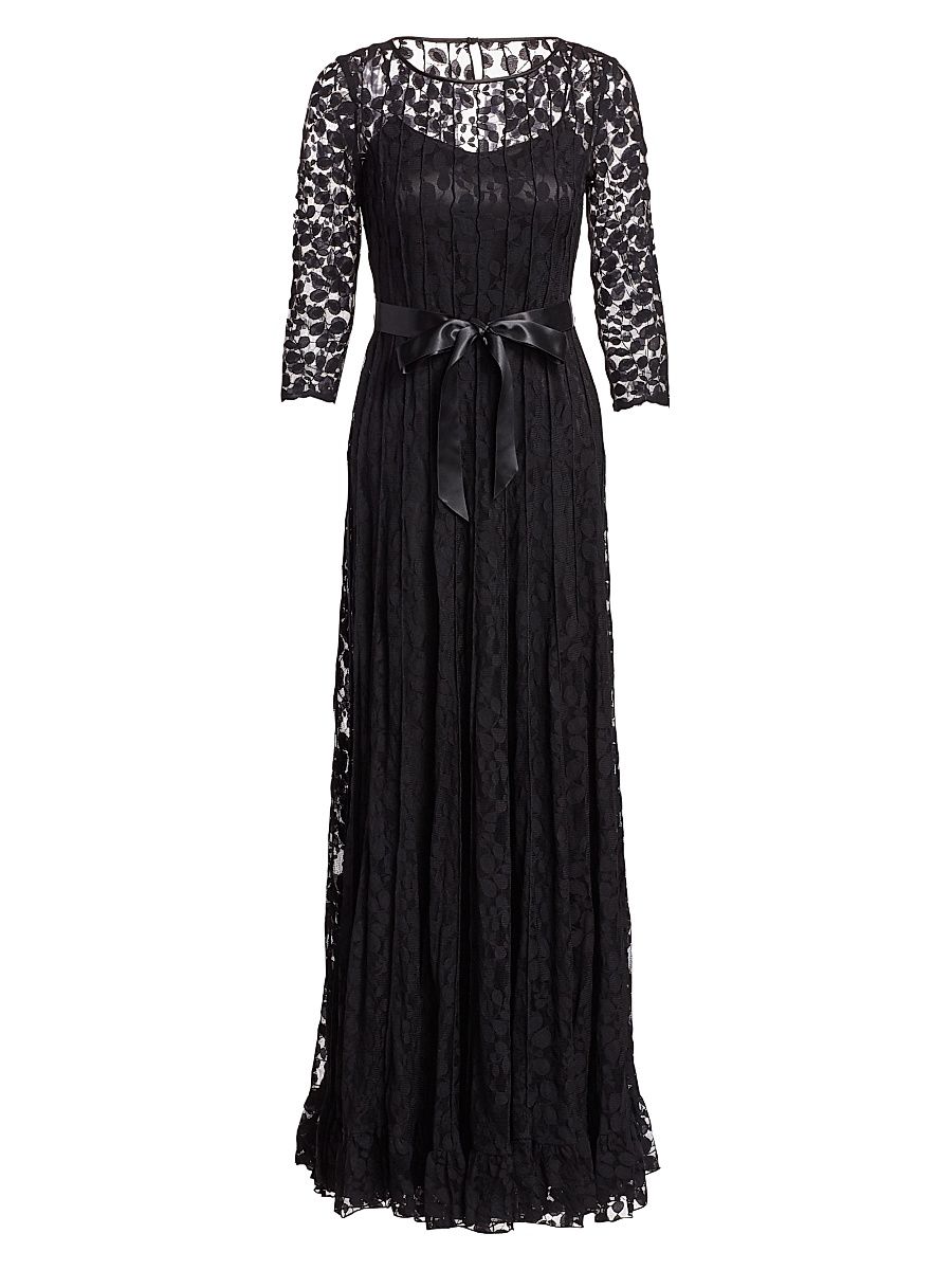 Women's Lace Pintuck Gown - Black - Size 6