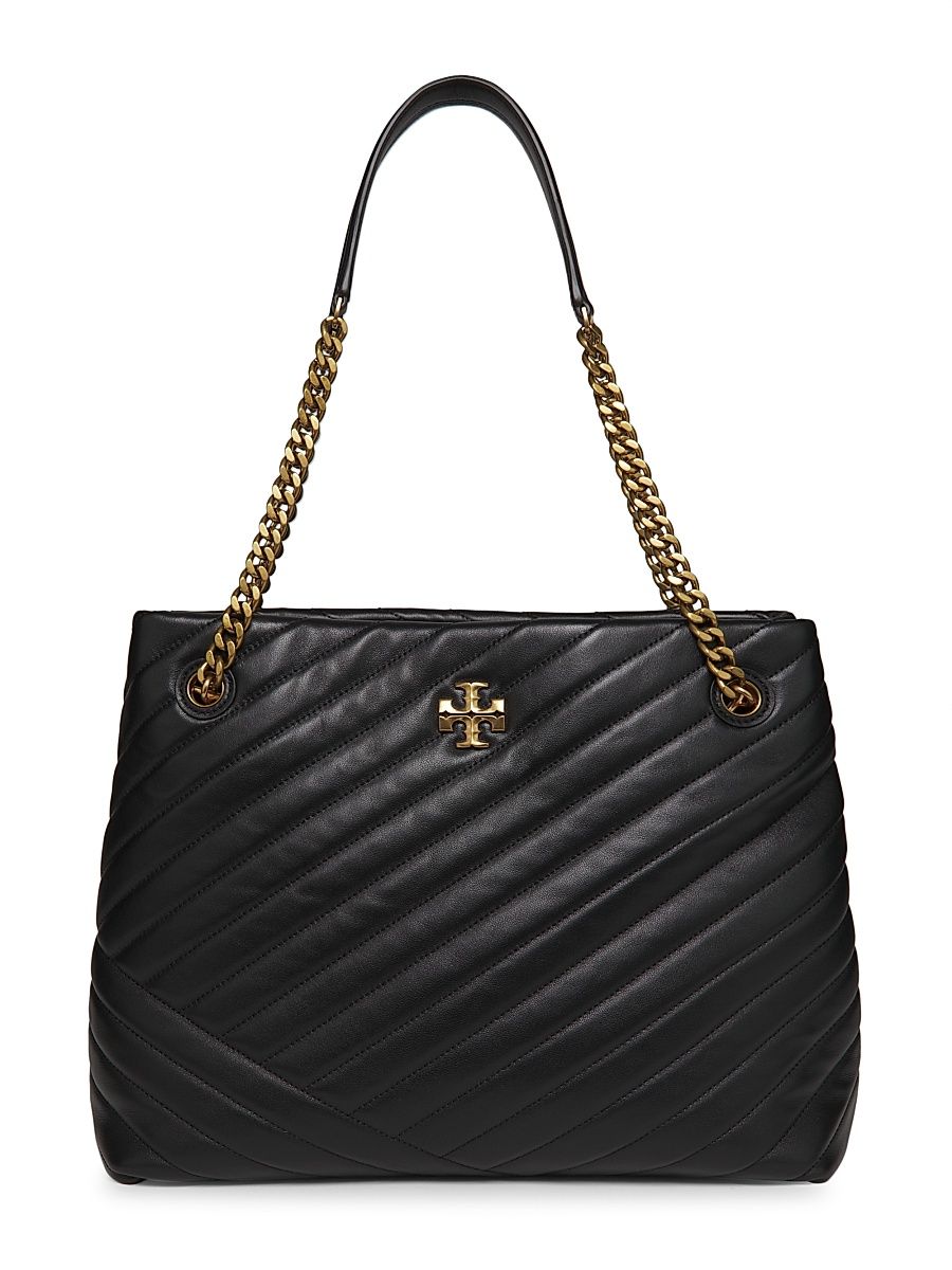 Women's Kira Leather Chevron Tote Bag - Black