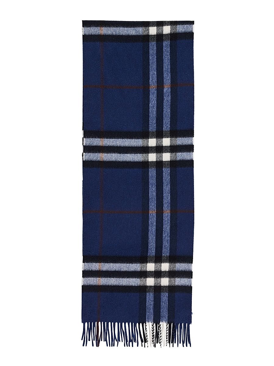 Men's Cashmere Check Fringed Scarf - Blue