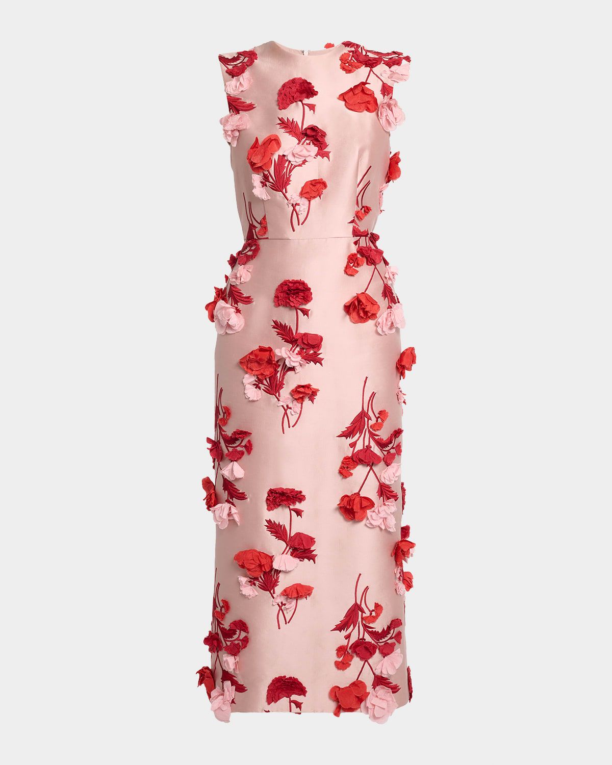 Floral Embroidered Mikado Sleeveless Midi Dress