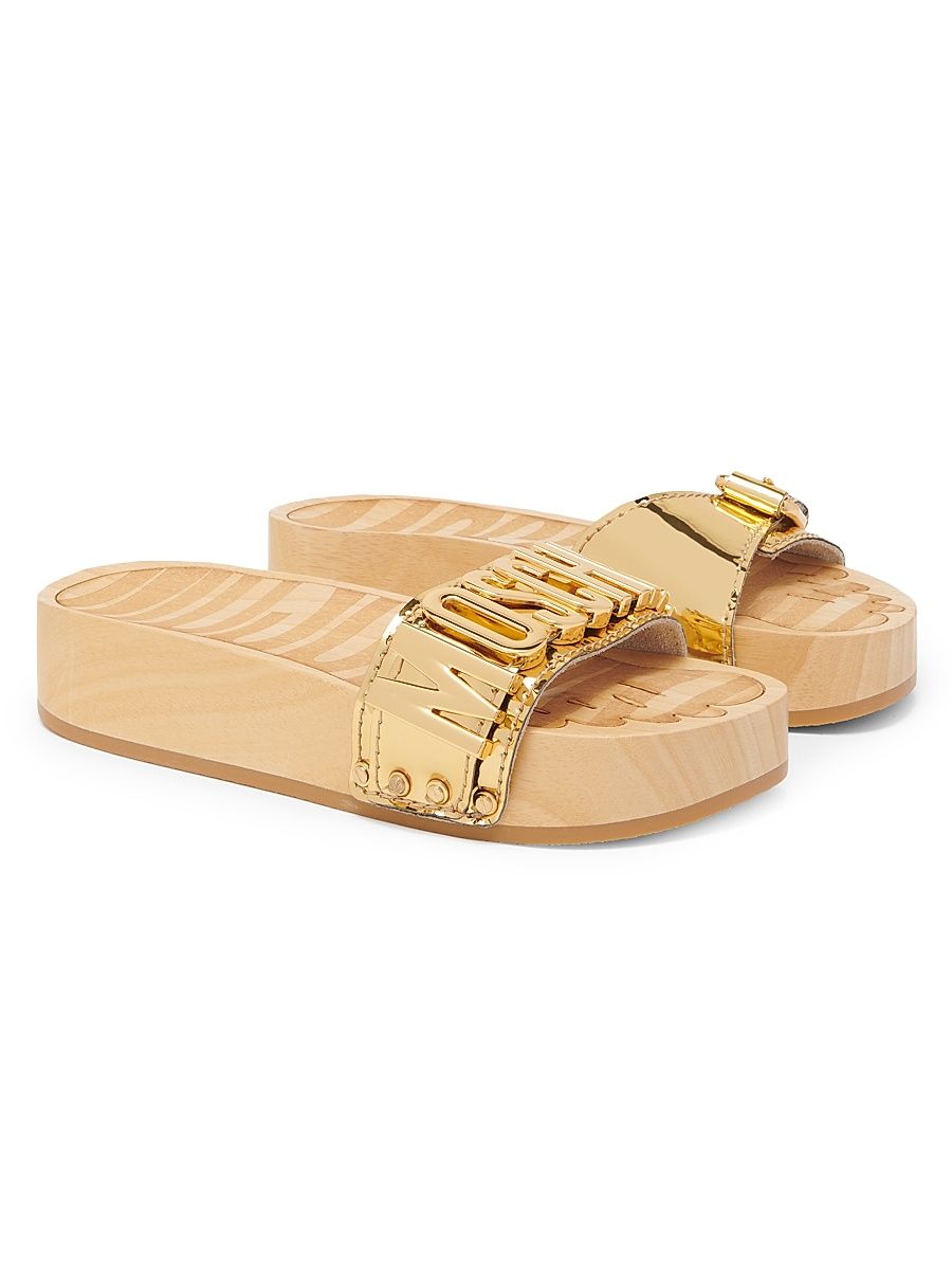 Women's 45MM Logo & Buckle Chrome Mule Slides - Gold - Size 11 Sandals