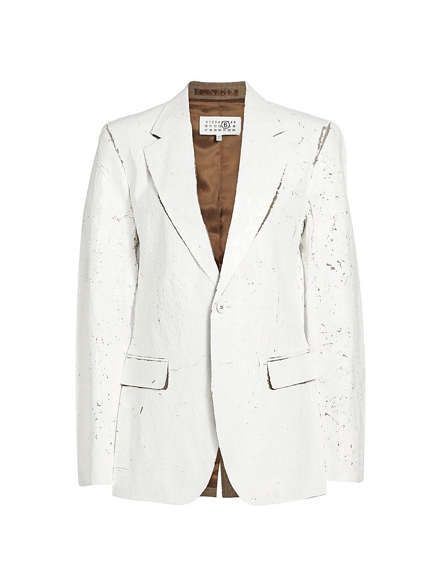 Women's Crackled Single-Breasted Jacket - White - Size 6