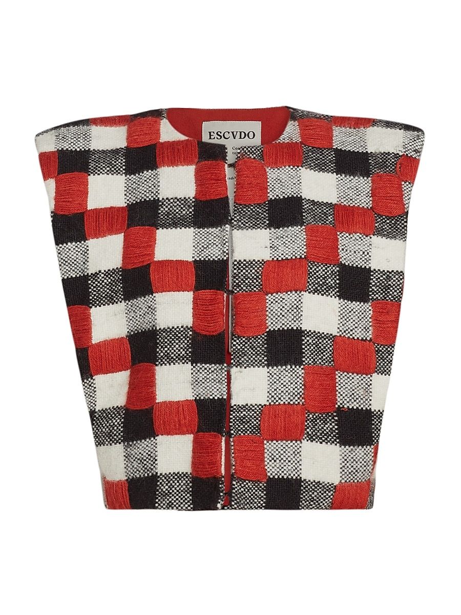 Women's Origen Raymi Embroidered Plaid Alpaca Vest - Size 10