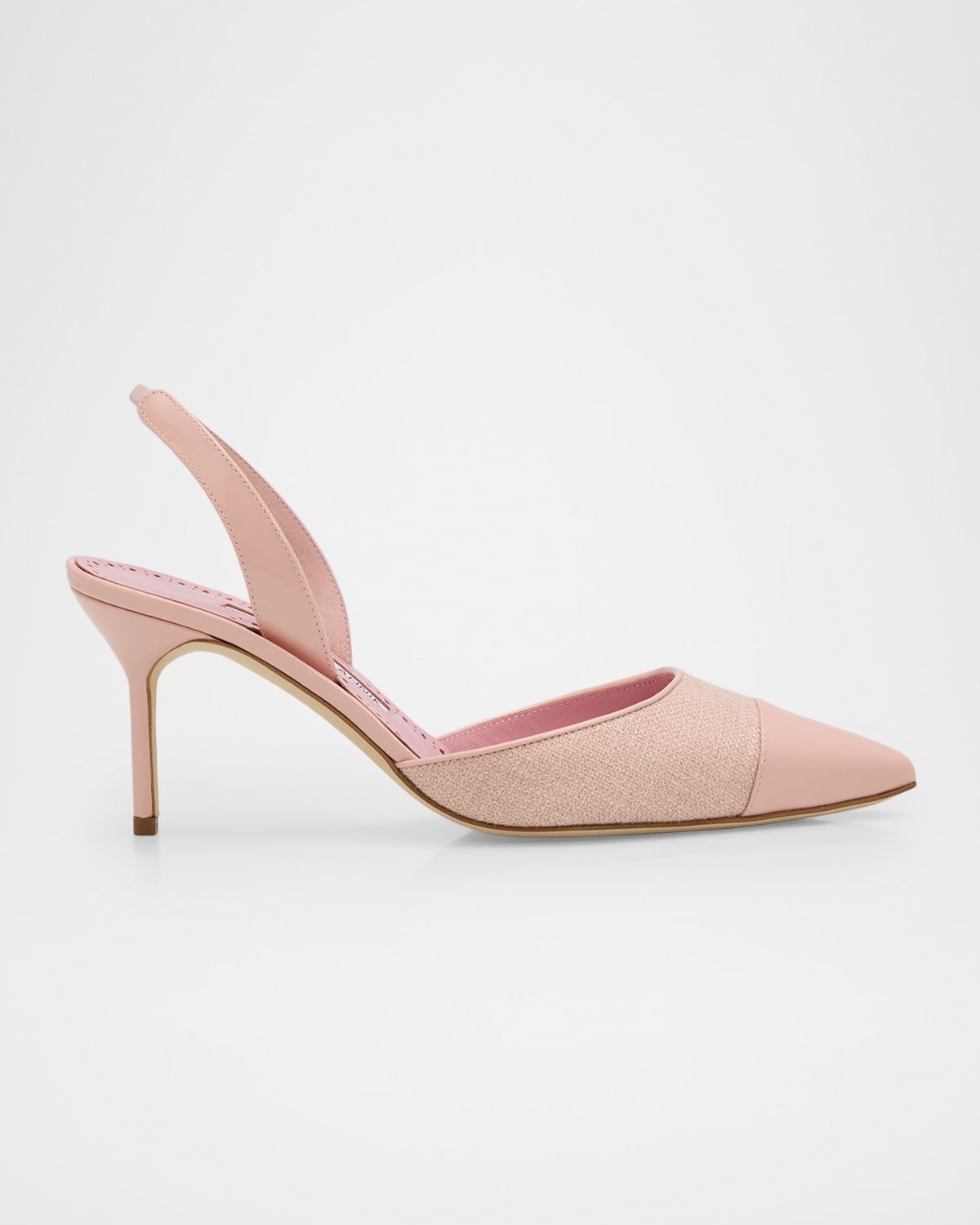 50mm Capsli Linen and Leather Slingback Pumps