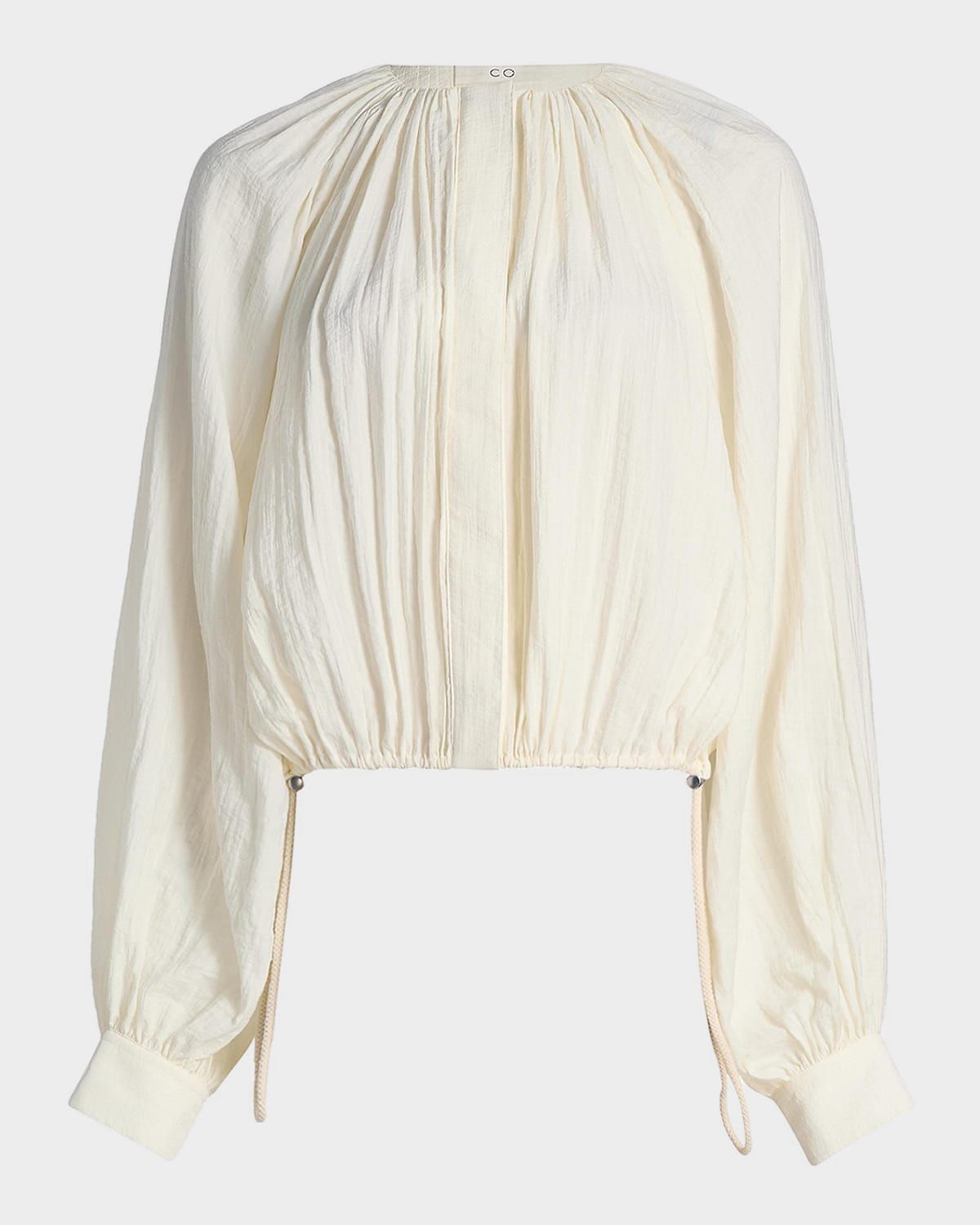 Gathered Drawstring-Hem Blouson Shirt