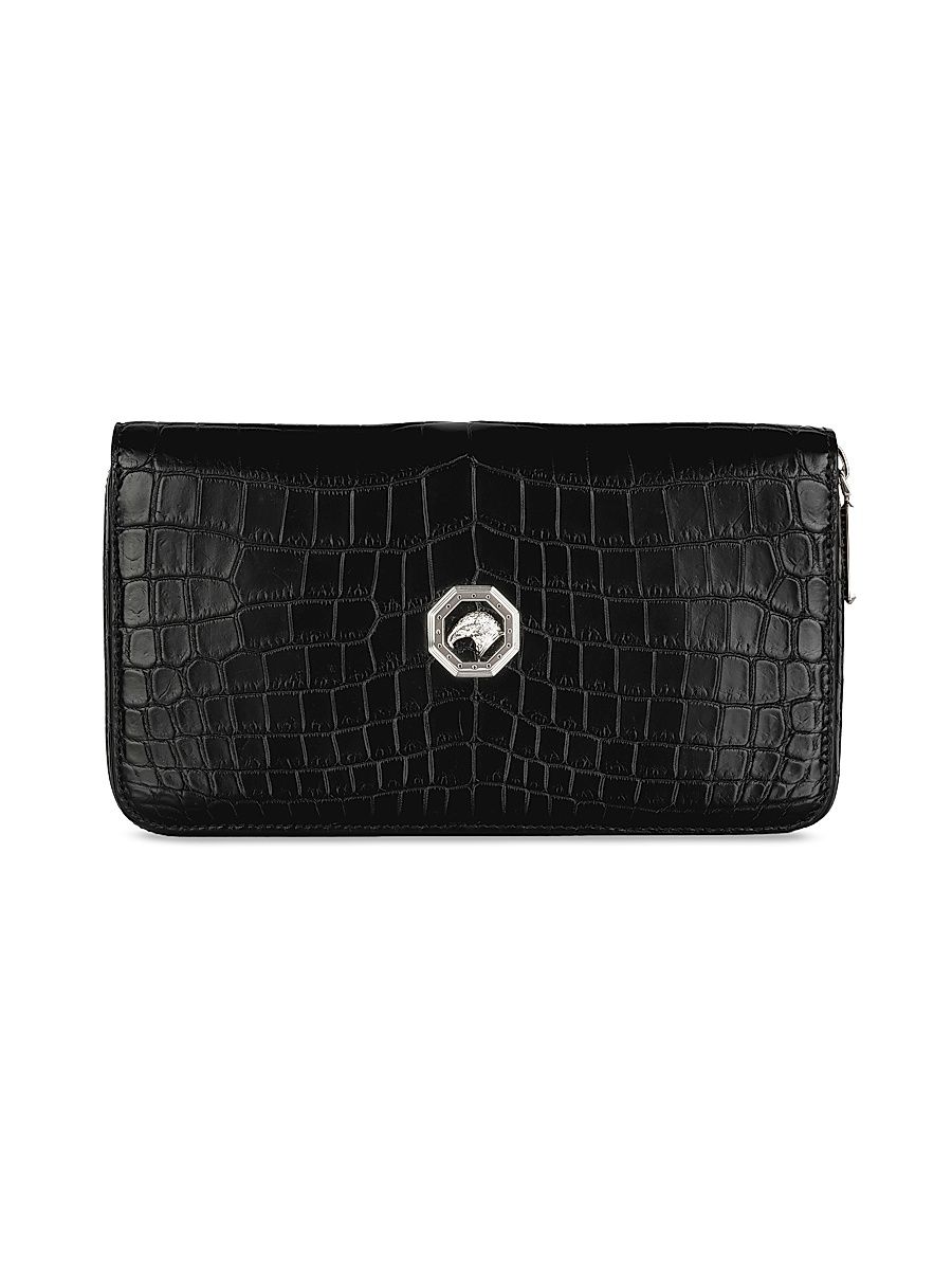 Men's Zip Around Crocodile and Calf Leather Bag - Ofxord