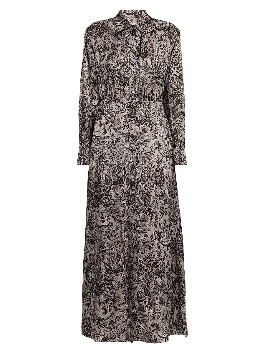 Women's Golden Floral A-Line Shirtdress - Grey - Size 10