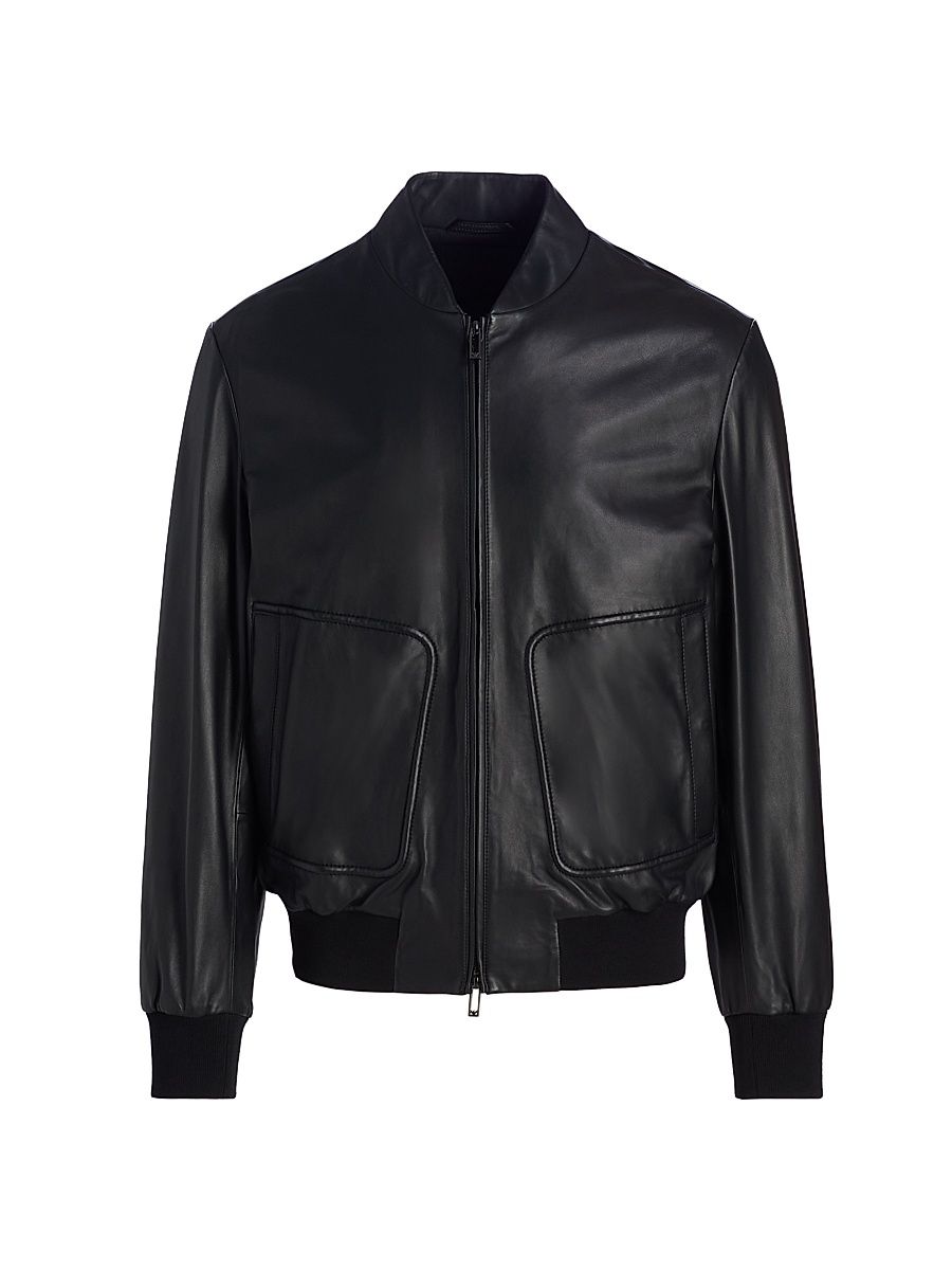 Men's Leather Oversized Bomber Jacket - Black Beauty - Size 48