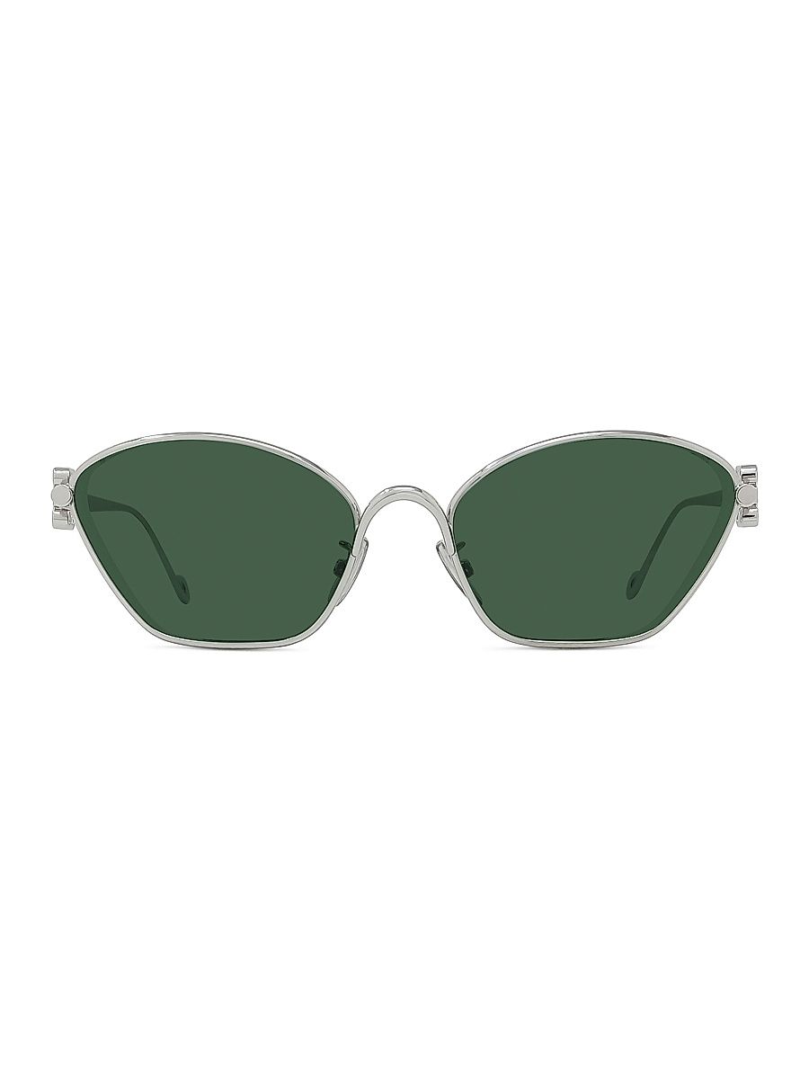 Men's Metal 57MM Cat-Eye Sunglasses - Shiny Palladium Green