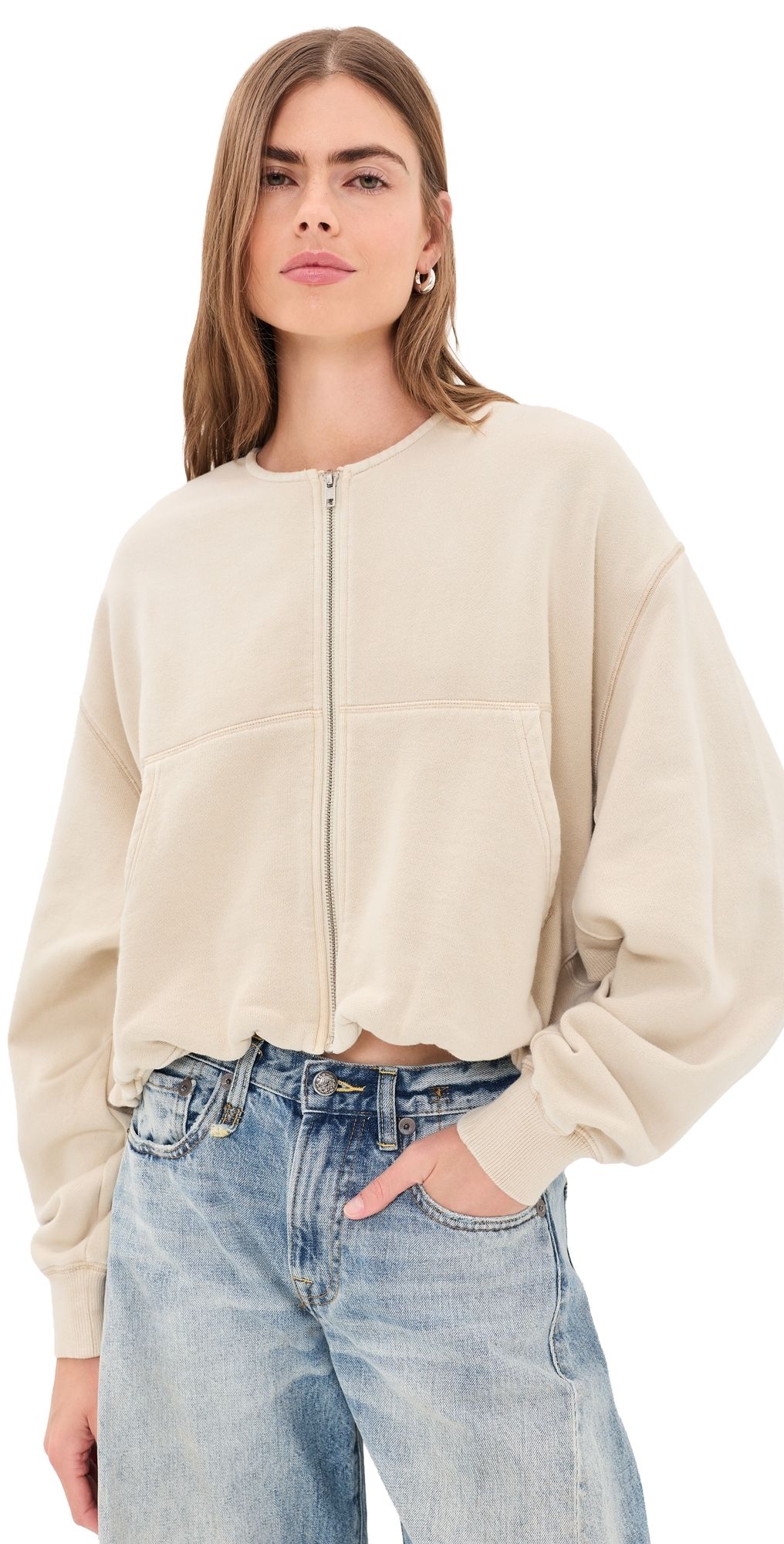 R13 Balloon Zip-Up Crewneck Natural Off White S
