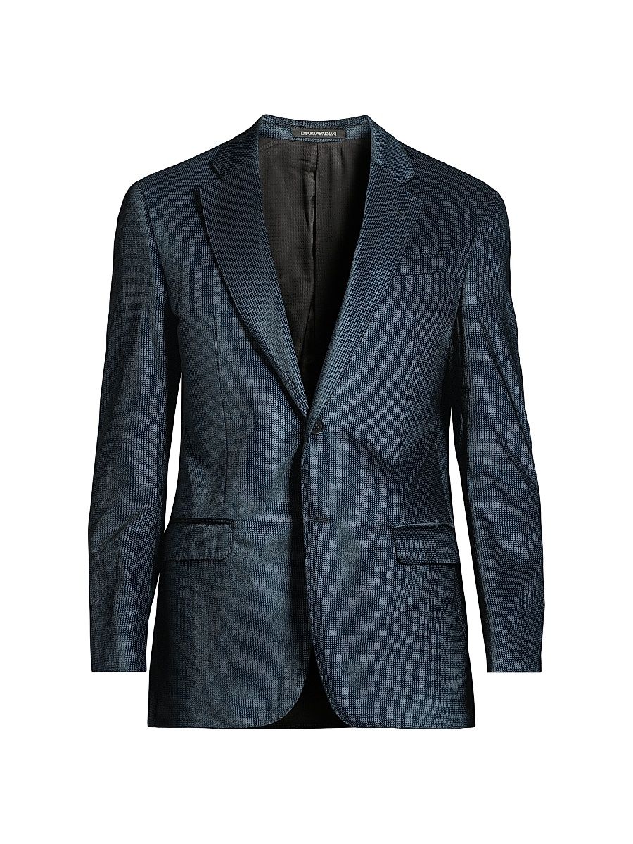 Men's Micro-Patterned Velvet Jacket - Blue - Size 46