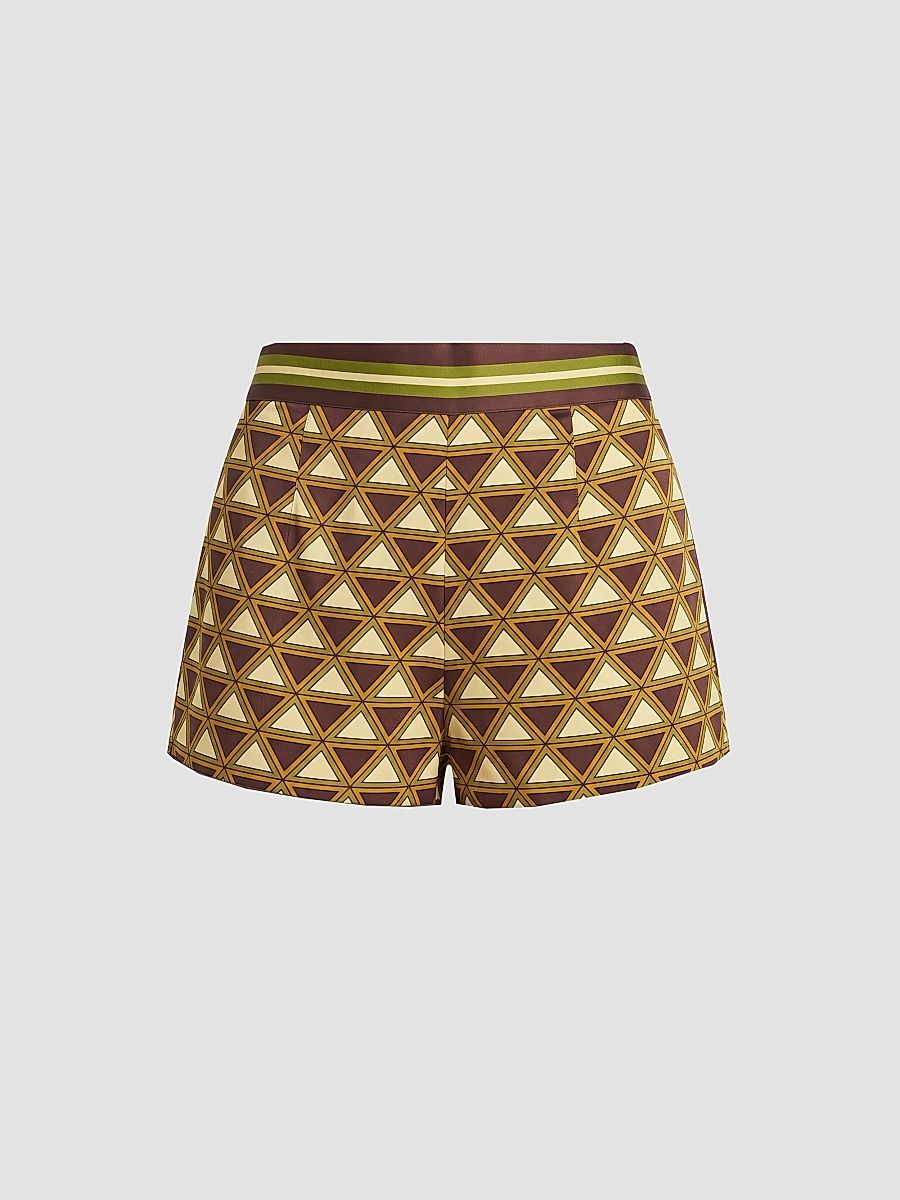 Women's Kourt Printed Satin Shorts - Cigar Geo - Size XL