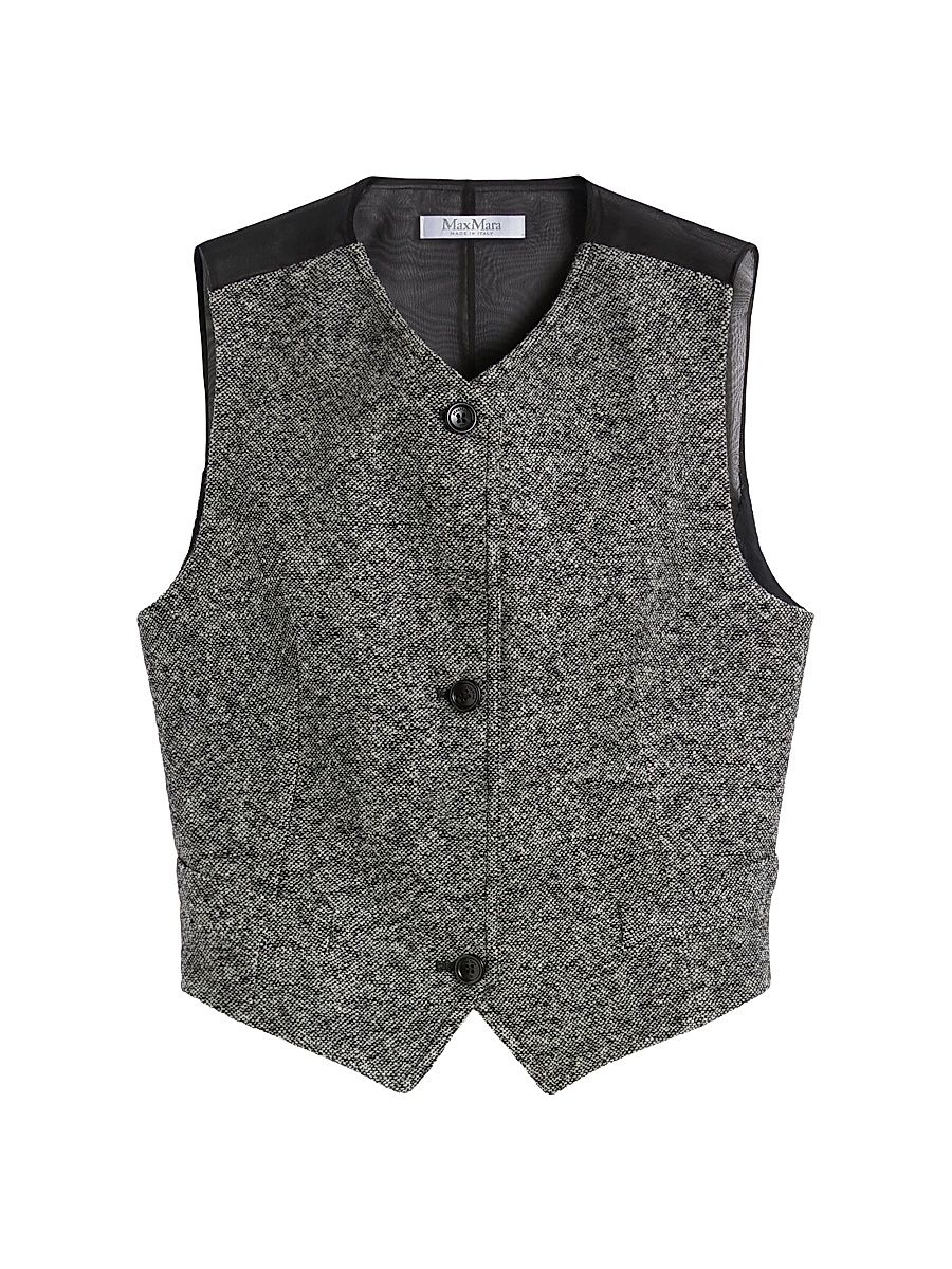 Women's Wool and Silk Tweed Gilet - White Black - Size 10