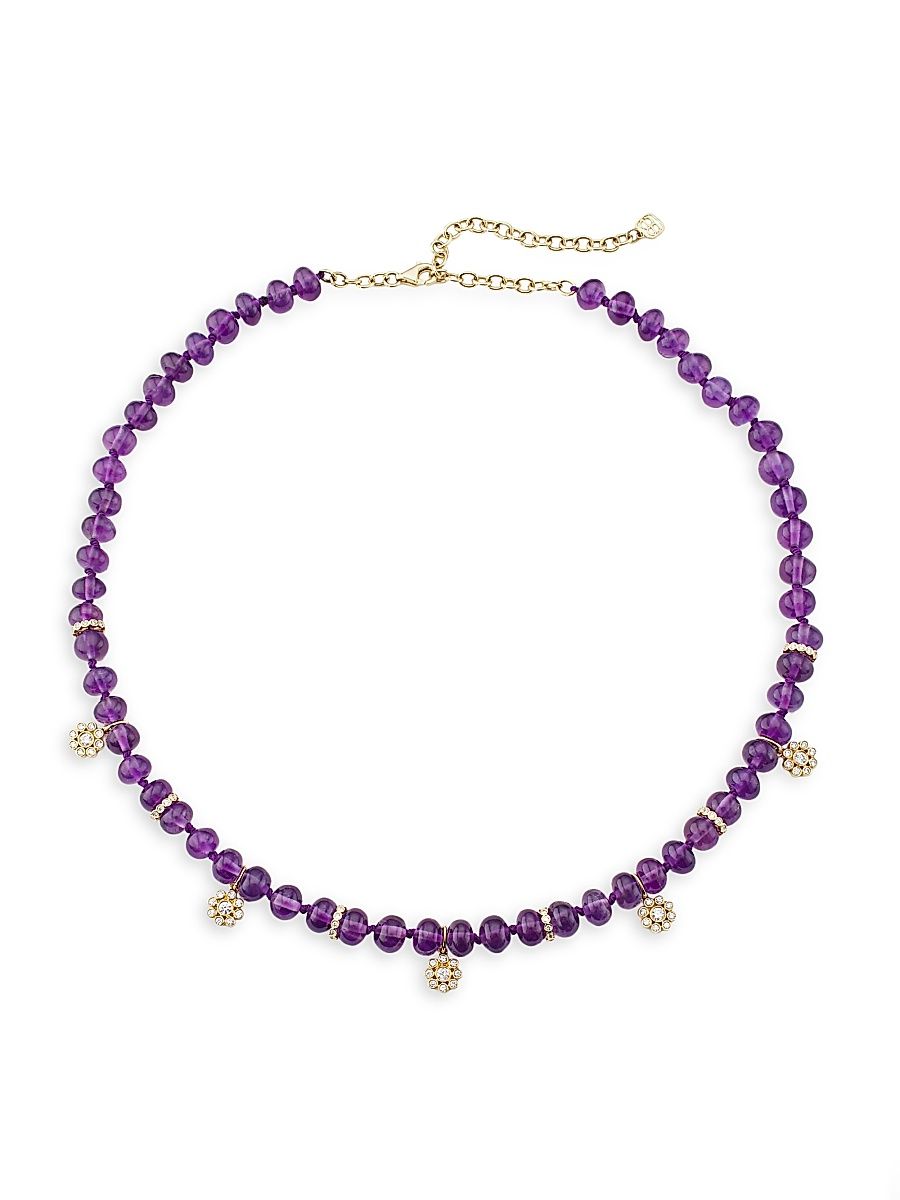 Women's Daisy Beaded 14K Gold, Diamond & Amethyst Necklace - Amethyst
