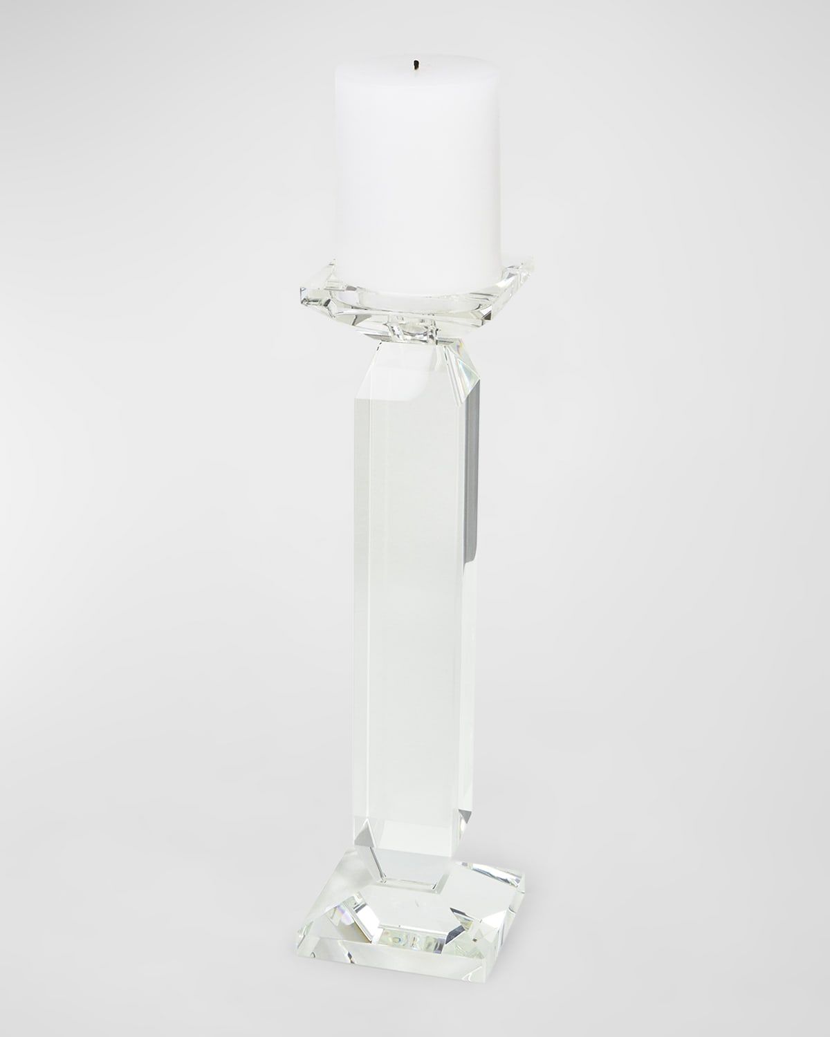 Clear Crystal Pillar Candle Holder - Large