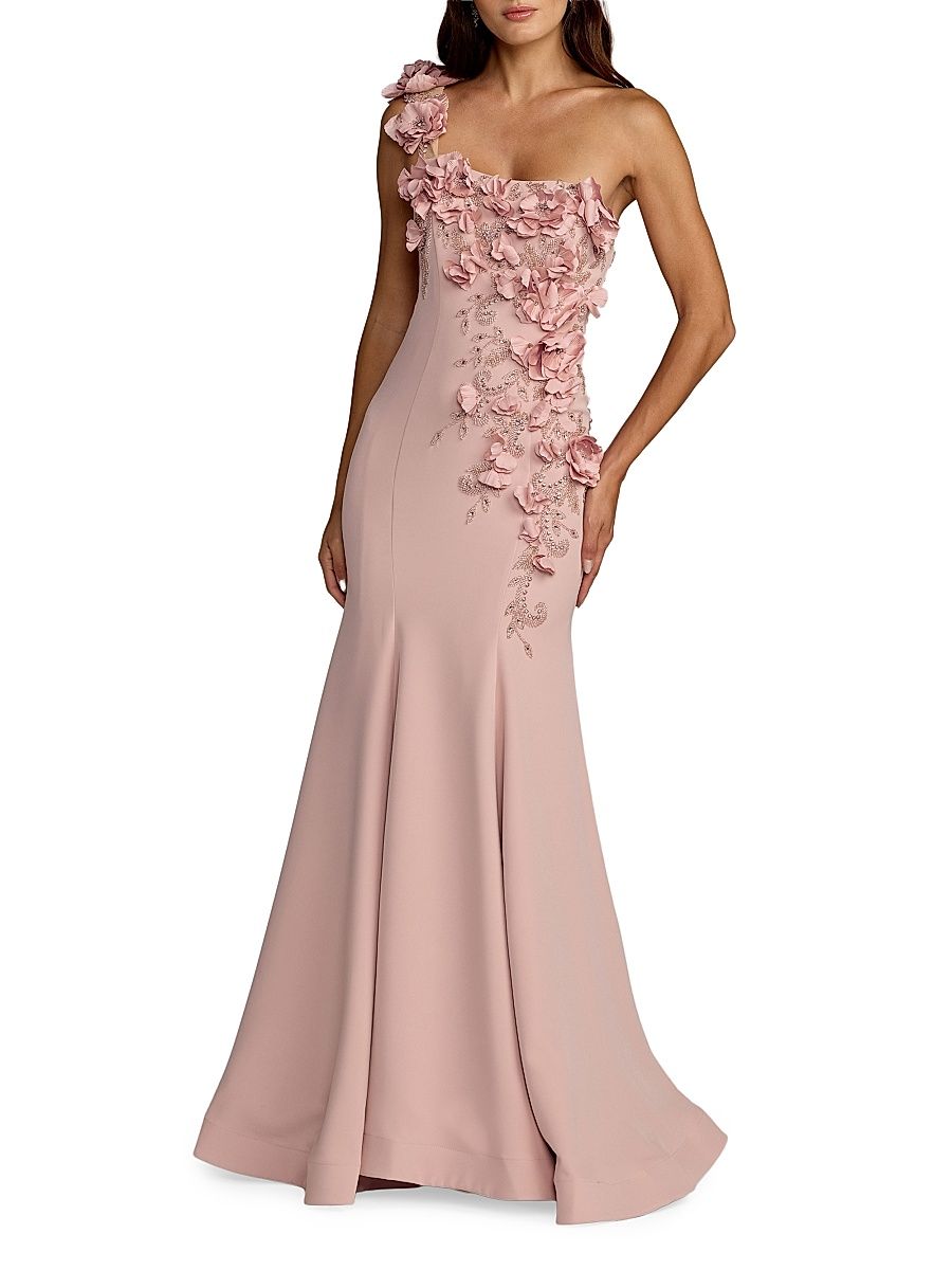 Women's Embellished Crepe One-Shoulder Mermaid Gown - Mauve - Size 12