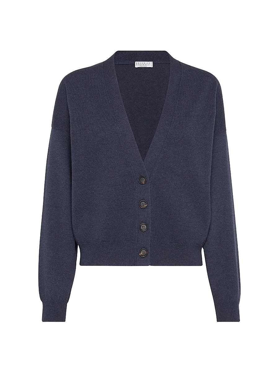 Women's Cashmere Cardigan with Monili - Night - Size XXL