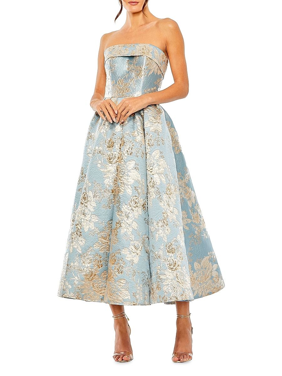 Women's Floral Brocade Midi-Dress - Blue Multi - Size 18