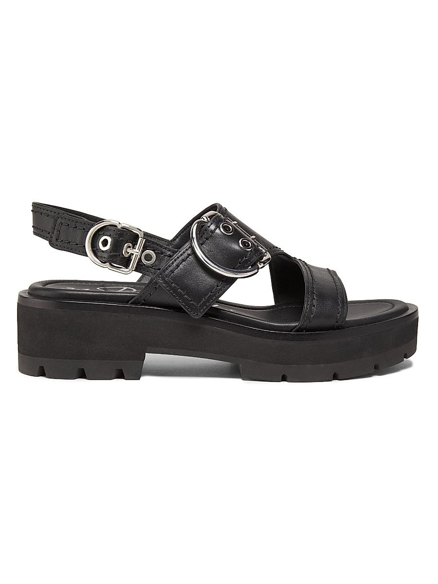 Women's Z-Strap Lug-Sole Leather Sandals - Black - Size 10