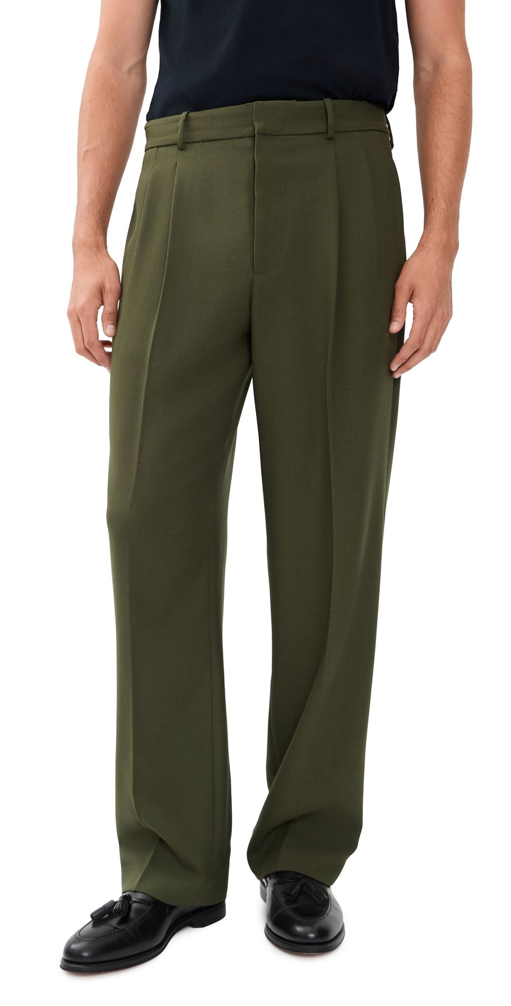 SIMKHAI Julian Pleated Trousers Dark Olive 36
