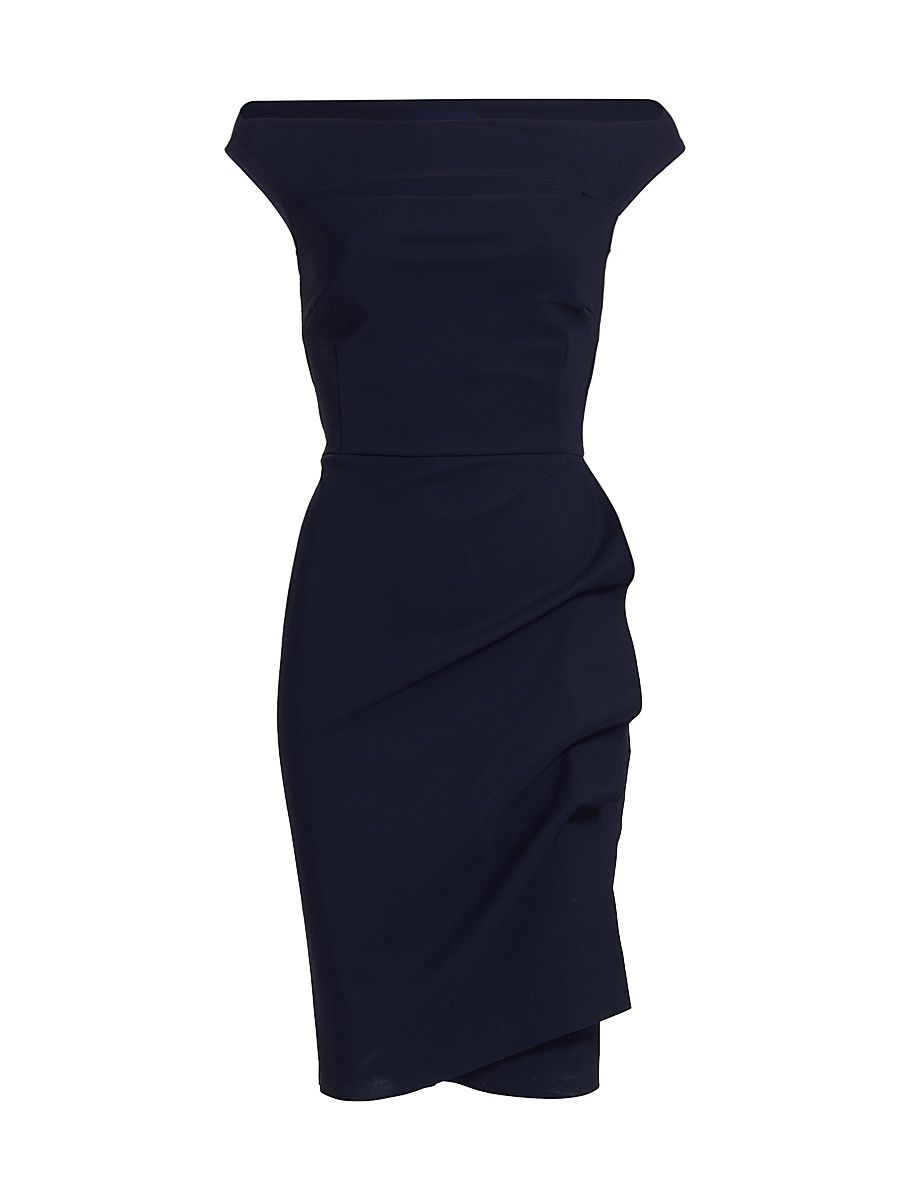 Women's Melania Off-The-Shoulder Side Ruched Cut Out Sheath Dress - Blue Notte - Size 2