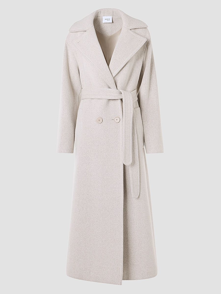 Women's Herringbone Wool Coat - Oat Winter White - Size 14