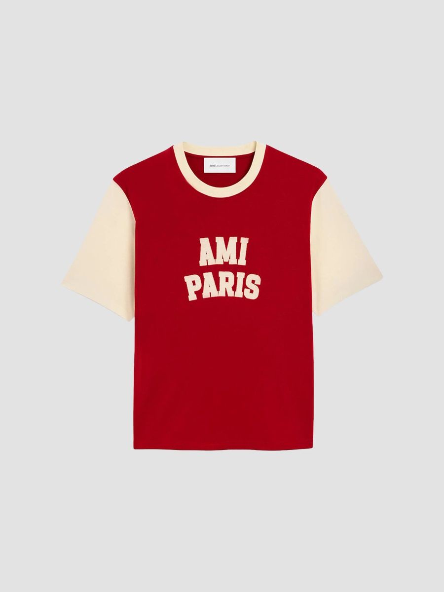 AMI Paris Men's Felt Embroidered Crewneck T-Shirt - Vert Bouteille Ivoire - Size XXL