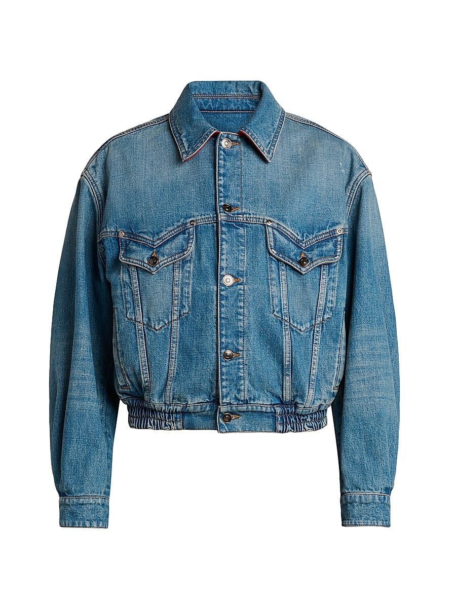 Women's Blouson Denim Leather-Trim Jacket - Multi Color - Size 12