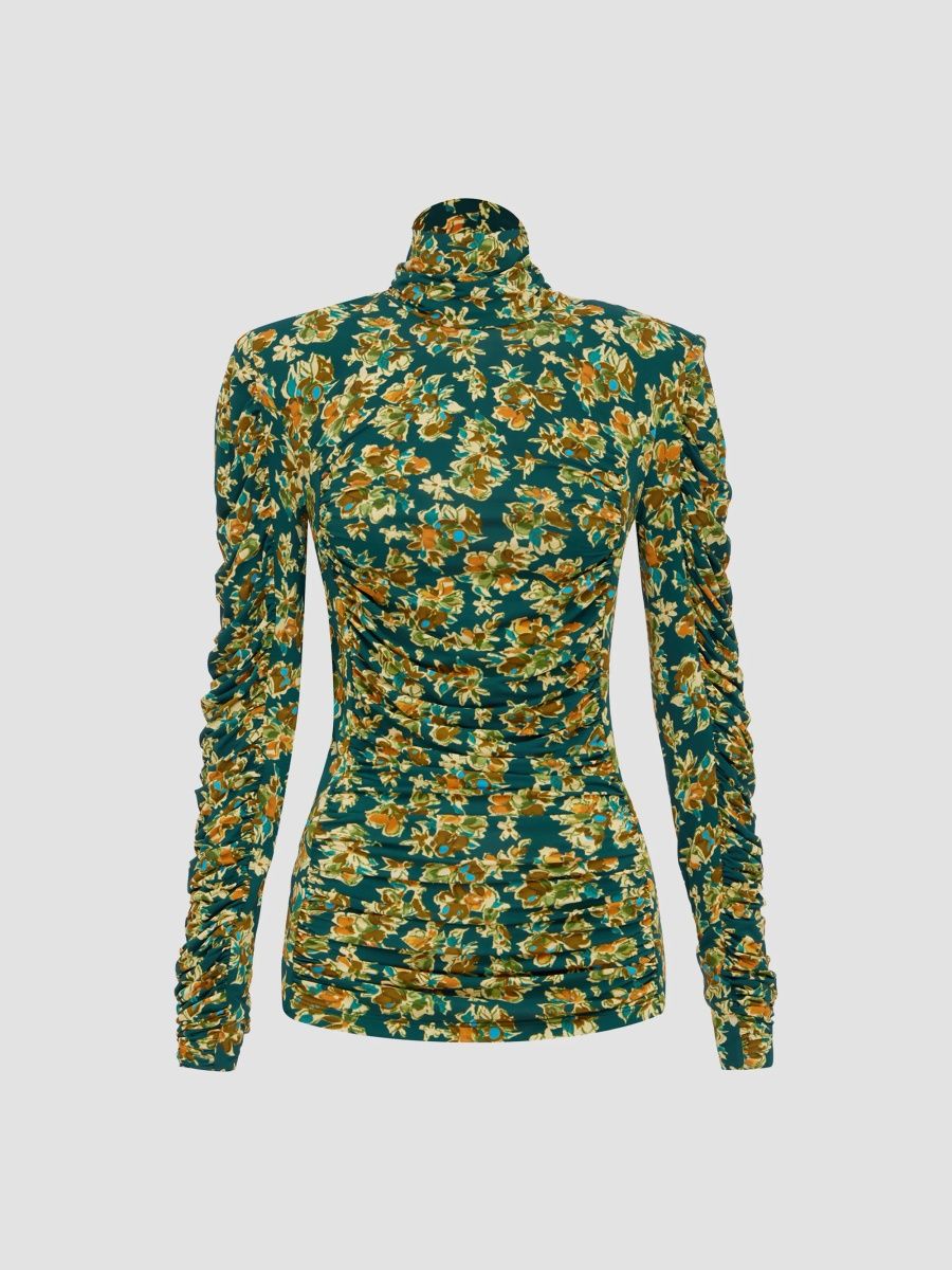 Women's Clem Ruched Floral Top - Teal - Size 12